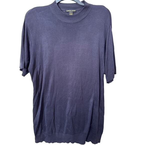 Alberto Celini Navy Silk Short Sleeve Knitted Sweater Men's XL Career‎ Casual - Picture 1 of 8